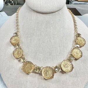 Carol dauplaise Gold Tone Citrine Color Rhinestone Statement Necklace